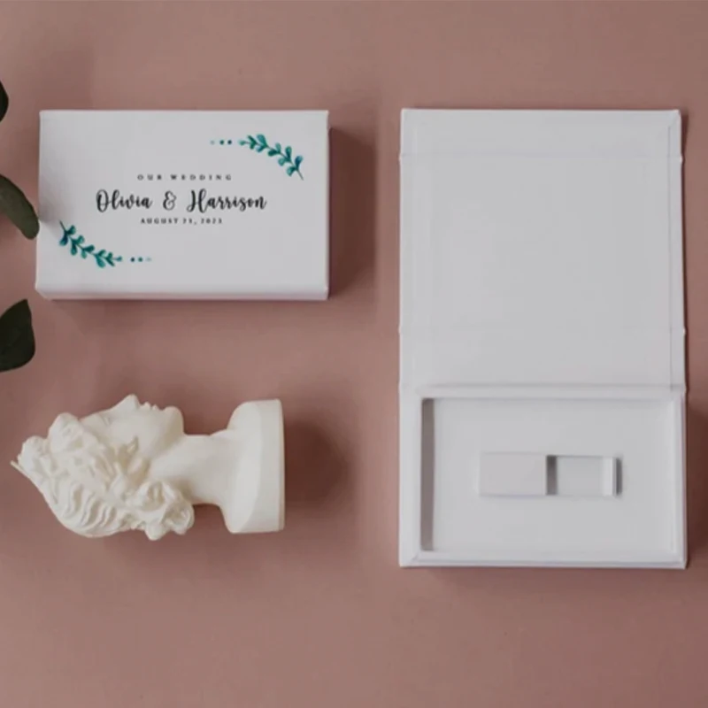 Biela bielizeň USB Box | Box jednotky USB Flash | Personalizovaná svadobná krabica USB Perfektná pre balenie svadobného fotografovania v krištáľovom skle